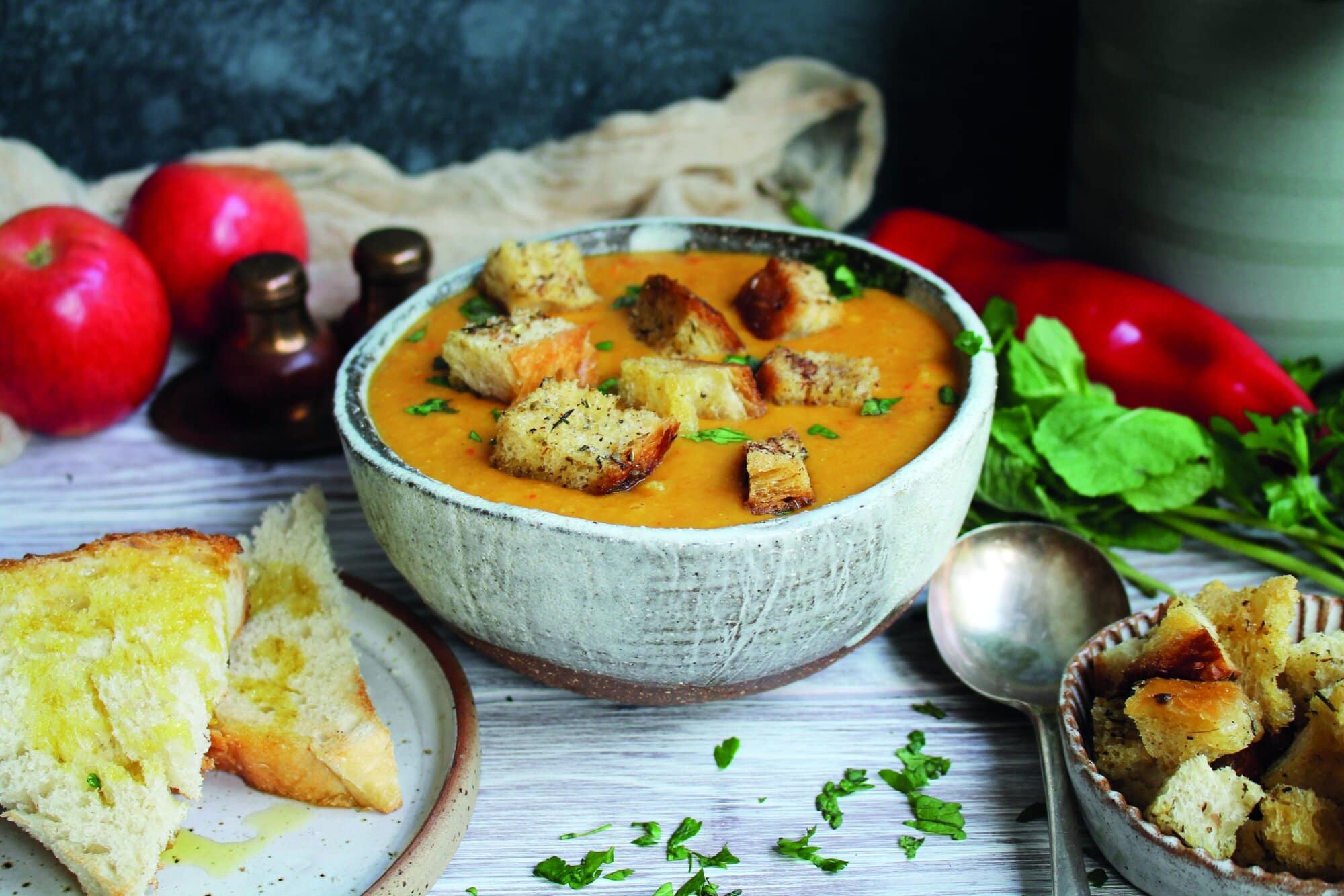 Jazz Apple and Lentil Soup, with Spiced Croutons by Melanie Booth