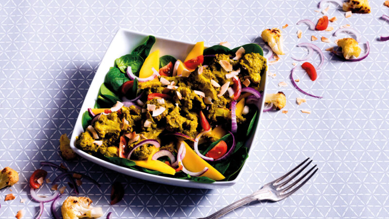 Coronation Cauliflower and Spinach Salad