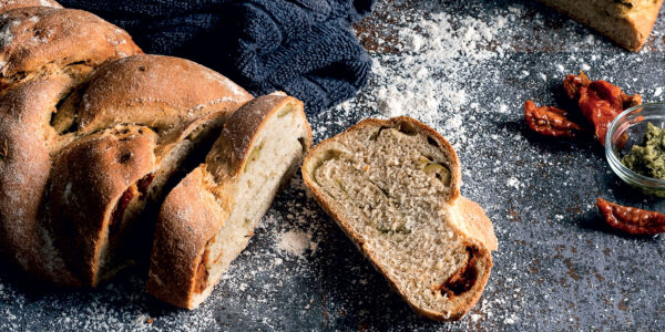 Sun-dried Tomato, Olive and Pesto Wholemeal Plait