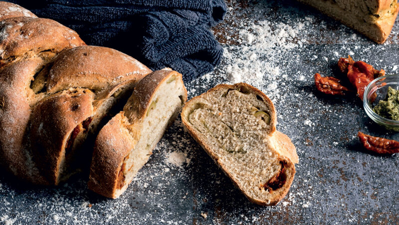 Sun-dried Tomato, Olive and Pesto Wholemeal Plait