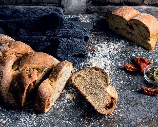 Sun-dried Tomato, Olive and Pesto Wholemeal Plait