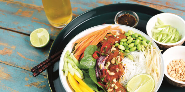 Peanut Tempeh and Mango Rice Noodle Salad