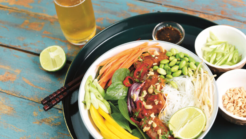 Peanut Tempeh and Mango Rice Noodle Salad