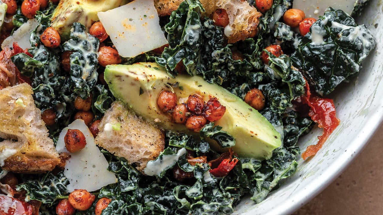 Cavolo Nero Caesar Salad with Smoky Chickpeas