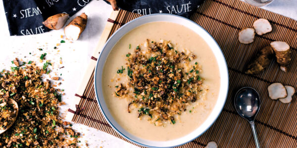 Jerusalem Artichoke Soup with Sautéed Chestnut Mushroom Crumb