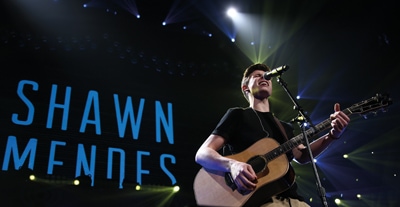 BOSTON-DEC 14: Singer Shawn Mendes performs in concert at KISS 108's Jingle Ball 2014 at TD Garden on December 14, 2014 in Boston.