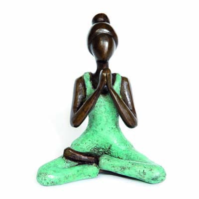 African Bronze Statue - Lotus in Teal