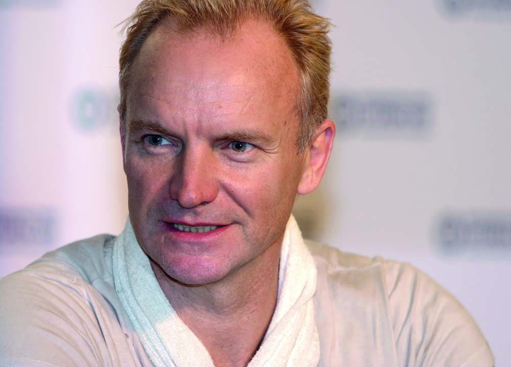 Warsaw, Mazovia / Poland - 2005/09/24: Sting - Gordon Sumner, British singer, musician, composer and vocalist - leader of The Police music band in a press meeting