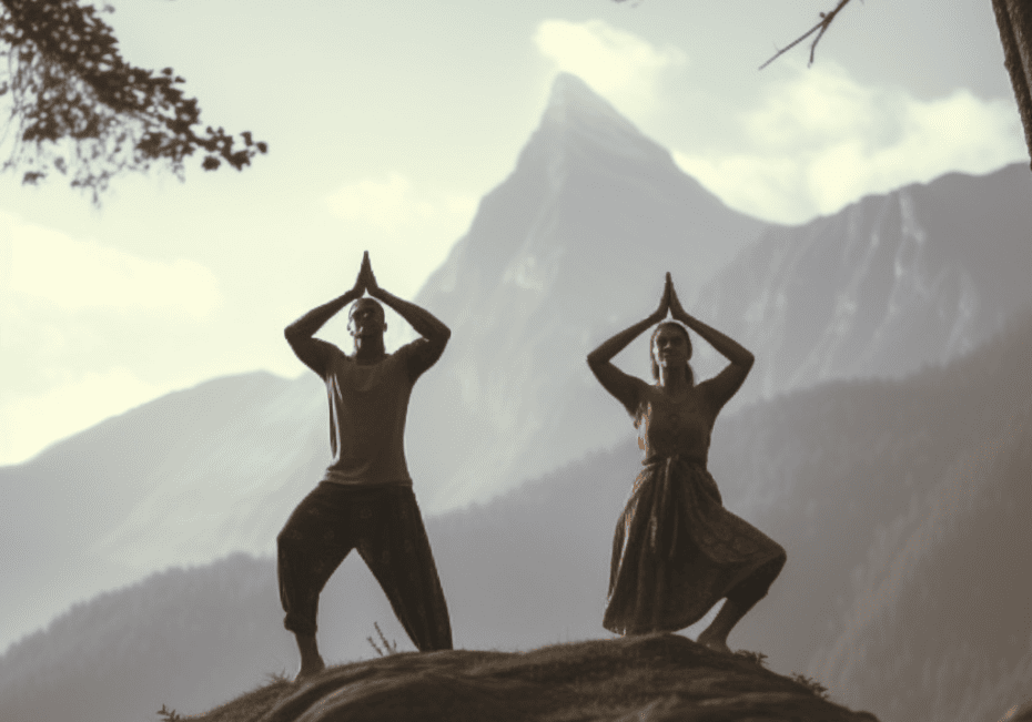 Drtracy_two_people_a_man_a_woman_tree_pose_yoga_asana_mountain__c5e7f31a-e885-4edb-94fe-6c6bb9d26afc