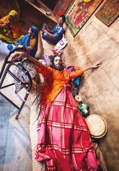 Sadhu lying on his back